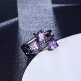 Three-Stone Purple Swarovski Elements Asscher Cut Black Rhodium