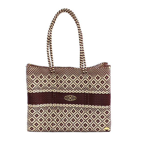 BURGUNDY BEIGE TRAVEL TOTE BAG WITH CLUTCH