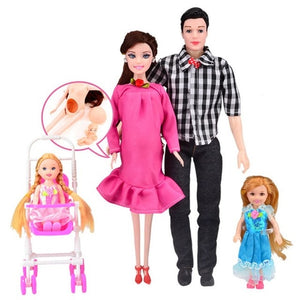 Pink Dress Real Pregnant Doll MOM & DAD & Daughter