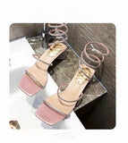 Sandals Fashion Luxury Square Toe Club Rhinestone Snake Wrap High Heel Birthday Wedding Party Shoes