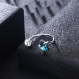 Sapphire Star Shaped Adjustable White Gold Ring