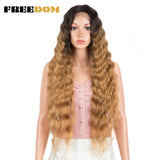 FREEDOM Synthetic Lace Wigs For Black Women 30&quot; Dark Root Blonde Brown Long Deep Wave Wavy Ombre Cosplay Wigs Heat Resistant