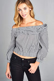 PINSTRIPED OFF THE SHOULDER CROP TOP