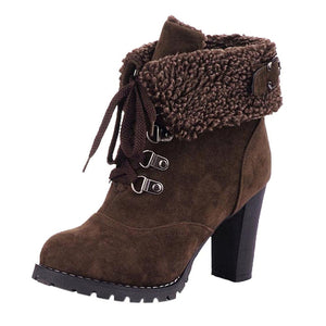 Winter Lace-Up High Thick Short Boots Shoes Women
