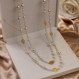 Long Camellia Pearl Double Layer Necklace for Women
