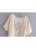 Vintage Chic Women White Lace Embroidery Blouses  Loose Crop Top