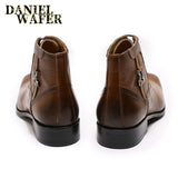 Luxury Men Ankle Boots Genuine Leather Shoes Fashion Printed Medallion Lace Up Pointed Toe Dress Wedding Office Basic Boots Men