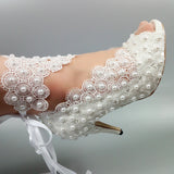 Lace-Up Bride Wedding Shoes Fashion Shoes for Woman Ankle Strap Party Dress Shoes Open Toe High Heels Pumps Female