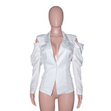 D681W New Design White Cropped Blazer Jacket for Women Puff Sleeve Causal Fashion Blazers Ladies Women