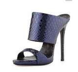 Rose Gold Patent Leather Platform Sandals Summer Slim Snake Pattern Dress Heels Ladies