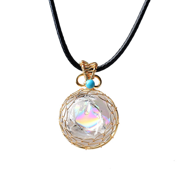 Natural Clear Quartz Aura Ball Shape Quartz Mineral Jewelry Healing Stone for Men Women Jewelry Gift