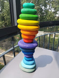 Children Rainbow Wood  Blocks Loose Parts Toy Mushrooms  Montessori Wooden Droplets Jigsaw