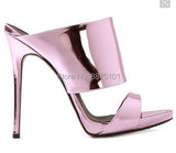 Rose Gold Patent Leather Platform Sandals Summer Slim Snake Pattern Dress Heels Ladies