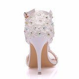 Crystal Queen Women Sandals White Lace Flowers Pearl Tassel 9CM