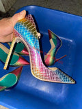 Sexy Iridescent Snake Pattern High Heel Pumps Python Printed Color Dress Shoes 12cm Stiletto Heels Banquet Party Shoes