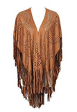 AYUALIN Camel Suede Floral Hollow Out Fringe Tassel Shawl Women Vintage Capes