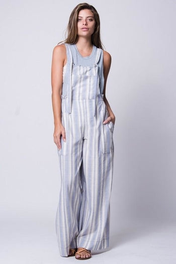 STRIPED LINEN OVERALL