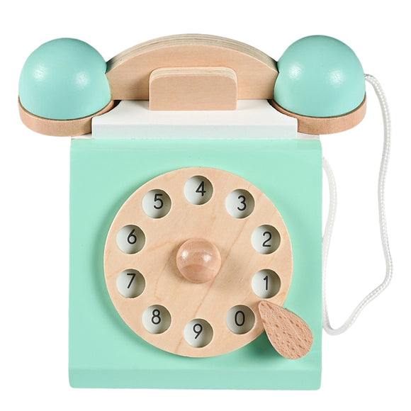 Vintage Antique Dial Telephone Pretend Play Montessori Interactive Early Edcuation Wooden Toy Role Play for Kids