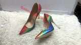 Sexy Iridescent Snake Pattern High Heel Pumps Python Printed Color Dress Shoes 12cm Stiletto Heels Banquet Party Shoes