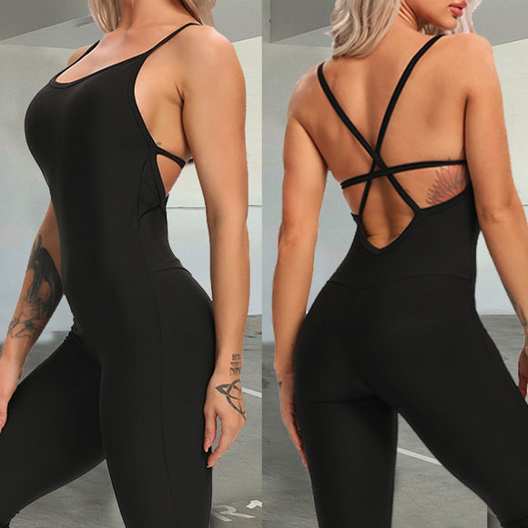 Women’s Halter Long Jumpsuits Skinny Backless Sleeveless Workout