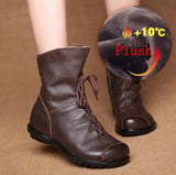 JIANBUDAN/ Genuine Leather Plush Women's Short Boots