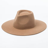 Classical Wide Brim Porkpie Fedora Hat Camel Black 100% Wool Hats