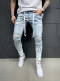 NS043  Hot Sale Ripped Flame Trouser for Men Slim Fit Jeans Pants Casual Men Trousers