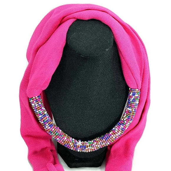 Maasai Beaded Scarf - Pink scarf Neck wrap and neck cover  winter