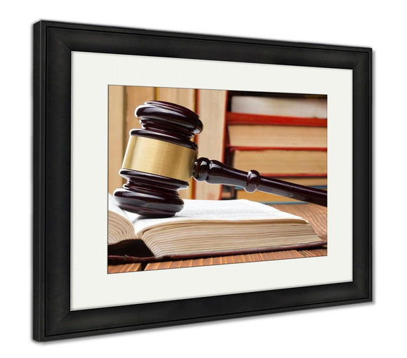 Framed Print, Supreme Court Law Book with Wooden Judges Gavel On Table