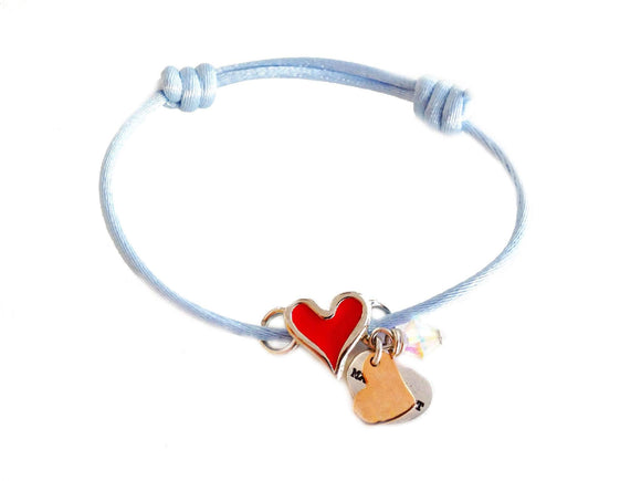 Red heart shaped charm cord bracelet