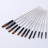 12 pcs/set Nylon Hair Watercolor Paint Brush Pen Set for Learning DIY Wooden Handle Oil Acrylic Painting Art Brushes Supplies