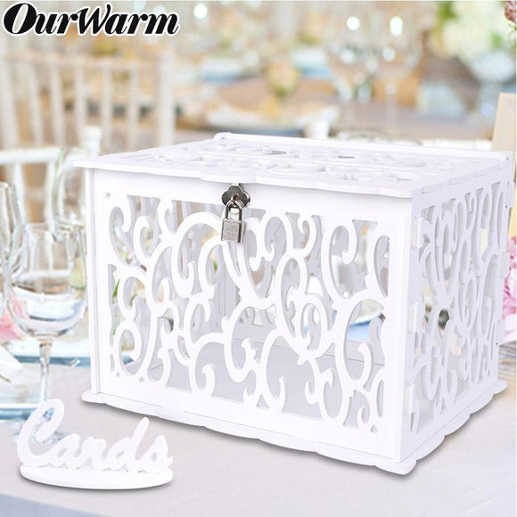 OurWarm DIY Wedding Gift Card Box PVC Money Box with Lock Beautiful Wedding Decoration Birthday Party Supplies