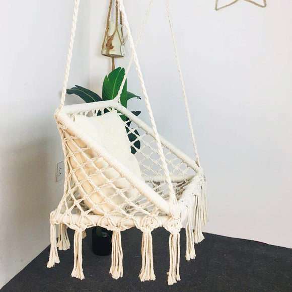 Knitted Macrame Hammock Hanging Chair with Cotton Rope