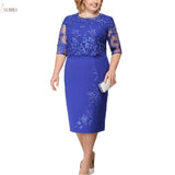 Plus Size Lace Mother of The Bride Scoop Neck Sleeve Dress