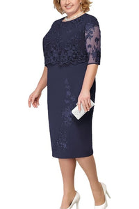 Plus Size Lace Mother of The Bride Scoop Neck Sleeve Dress