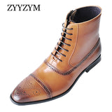 ZYYZYM Men's Leather Side Zipper Lace Up Boots