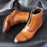 ZYYZYM Men's Leather Side Zipper Lace Up Boots