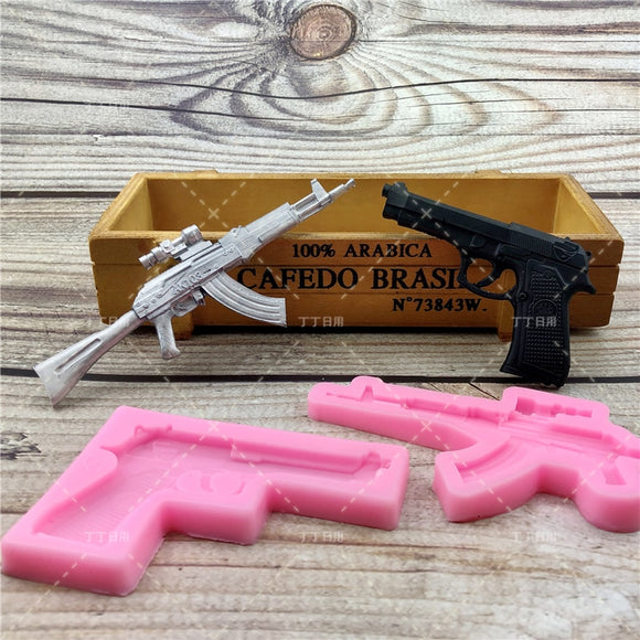 DIY Pistol AK Gun Shape Fondant Soap 3D Cake Silicone Mold Cupcake Jelly Candy Chocolate Decoration Baking Tool Moulds