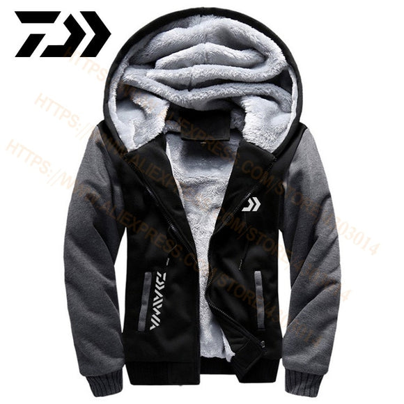 Daiwa Fishing Clothes Hoodies Outdoor Sweatshirt With Cap Loose Fleece Warm Jacket Men Fishing Clothing With Hood
