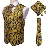 Hi-Tie Men Suit Vest Silk Waistcoat Slim Paisley Tie Cufflinks Handkerchief Formal  Vest Gold/Red/Black for Tuxedo Business