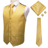 Hi-Tie Men Suit Vest Silk Waistcoat Slim Paisley Tie Cufflinks Handkerchief Formal  Vest Gold/Red/Black for Tuxedo Business
