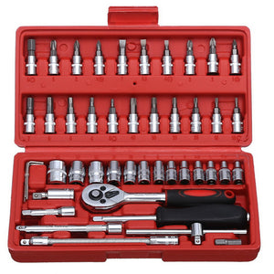 46pcs/set Car Repair Tools Socket Set 1/4'' Drive Ratchet Wrench Spanner Screwdrive Hex Kits Household Combination Hand Tool Set