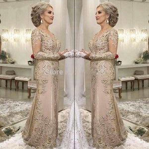 Elegant 2019 Mother Of The Bride Dresses Mermaid Long Sleeves Lace Beaded Long Wedding Party Dresses Mother Dresses For Wedding