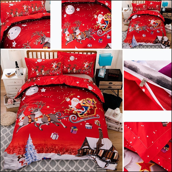 3pcs/Set Claus Duvet Cover Bedding Set Soft Comfortable Pillowcase Christmas Decoration for New Year Hotel Winter Quilt Cover
