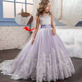Romantic Lace Puffy Lace Bow Flower Girl Dress NEW For Weddings Tulle Ball Gown Flower Girl Party Communion Dress Pageant Gown