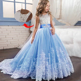 Romantic Lace Puffy Lace Bow Flower Girl Dress NEW For Weddings Tulle Ball Gown Flower Girl Party Communion Dress Pageant Gown