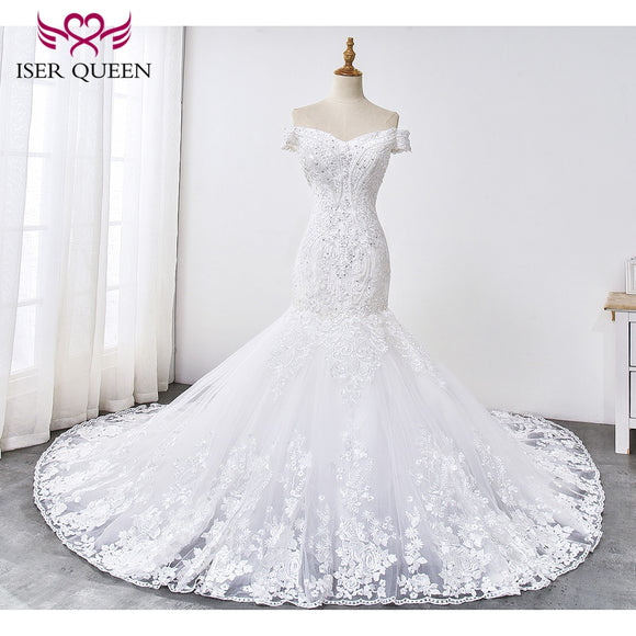 Lustrous Lace with Appliques Cap Sleeves Mermaid Wedding Dress