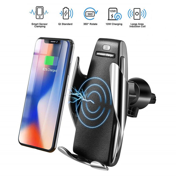 Automatic Clamping Fast Charging Phone Holder Mount in Car for iPhone XR Huawei Samsung Smart Phone 10W Wireless Car Charger