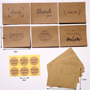 Vintage Brown Thank You Cards With Envelops Kraft Paper Cards Party Event Supplie 6 Thank You Cards 6 Envelopes 6 Stickers/LOT