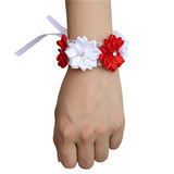 6piece/lot White Red Hand Wrist Flower Satin Rose Bride Bridesmaid Wrist Corsage Bracelet Wedding Hands Prom Accessoirs SW0678-Z